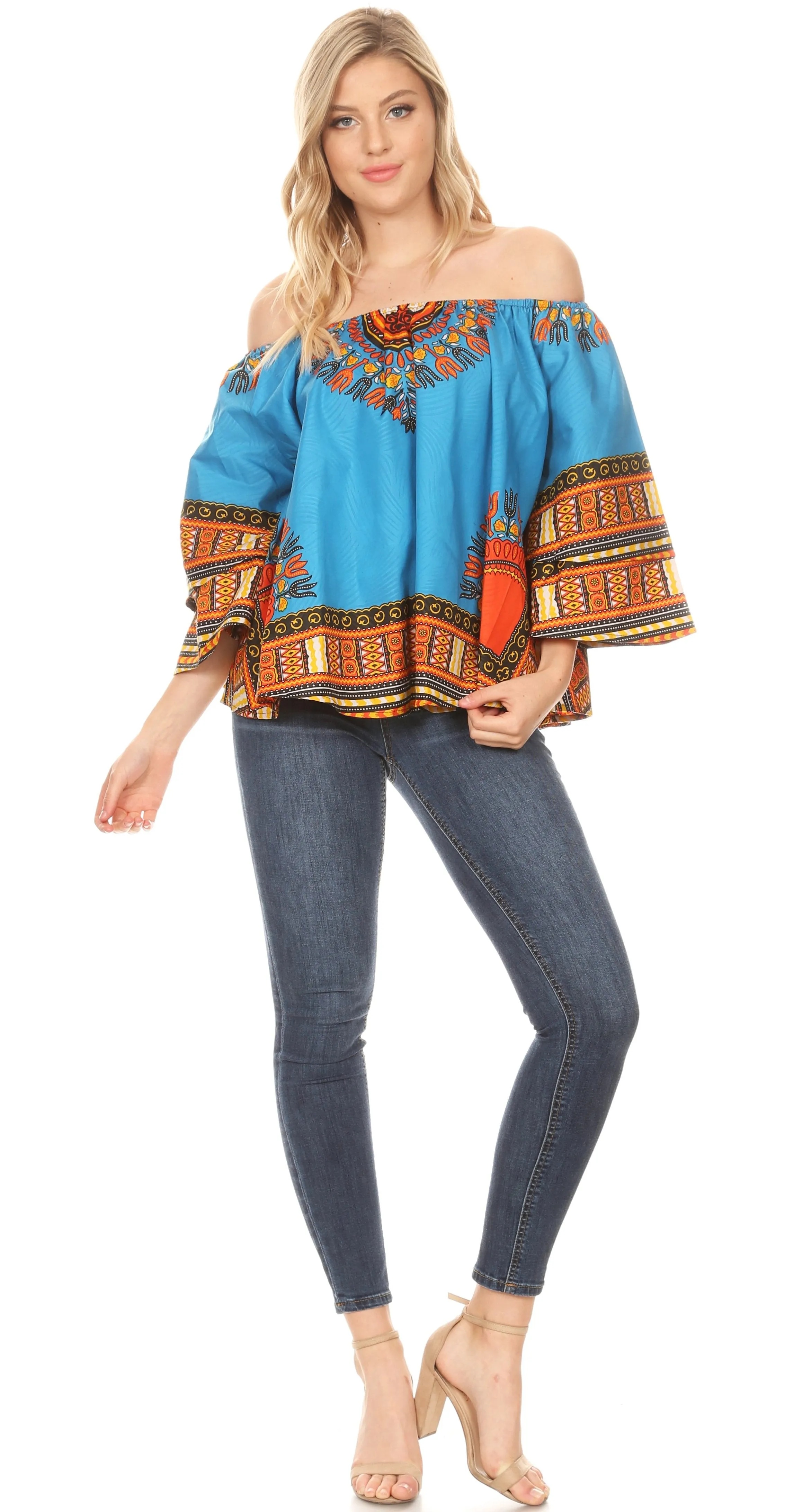 Sakkas Efua Wax Ankara Dutch African Print Pirate Casual Top Colorful