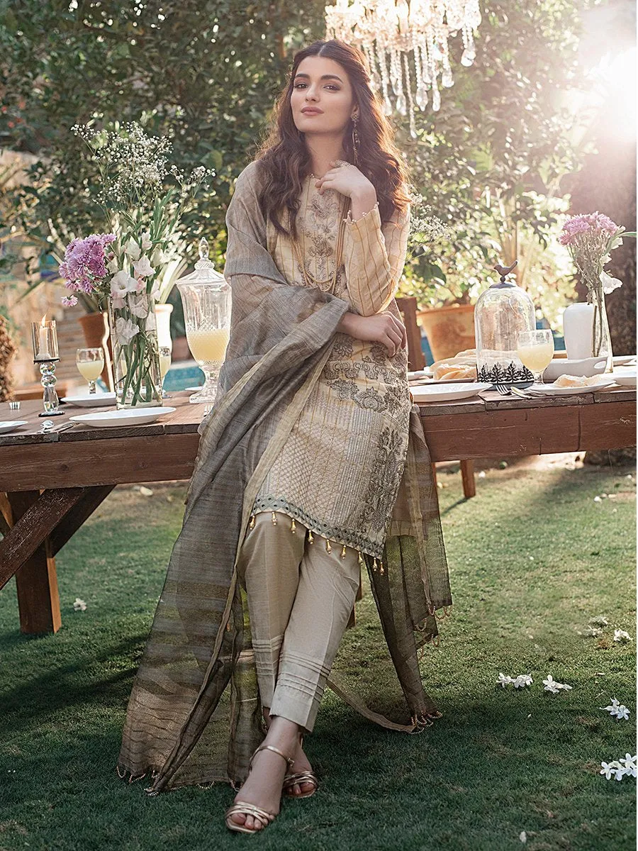 Salitex Vogue Luxury Eid Collection – Embroidered Shirt with Khaddi Dupatta & Dyed Raw Silk Trouser - WK-00664