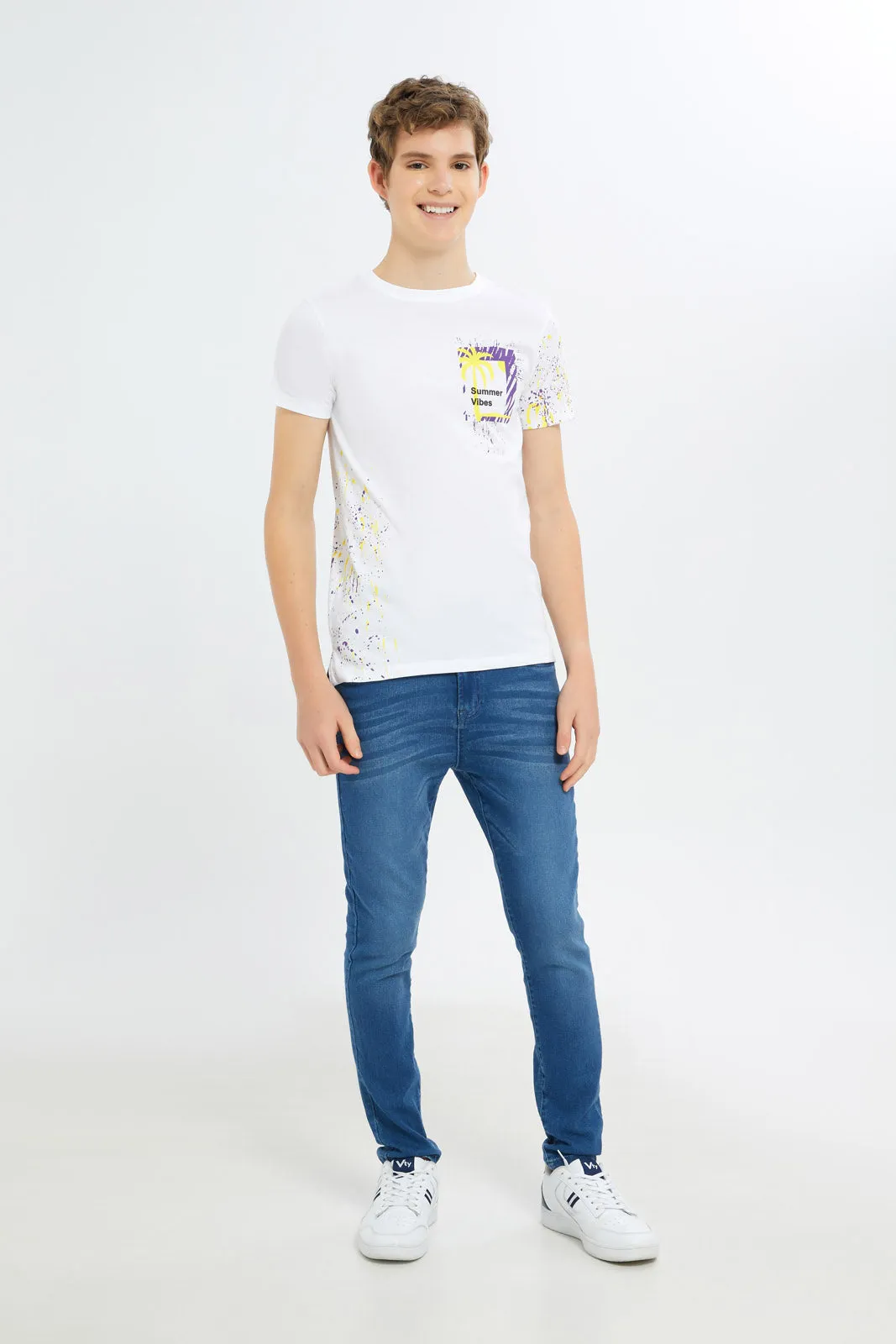 Senior Boys Printed White T-Shirt