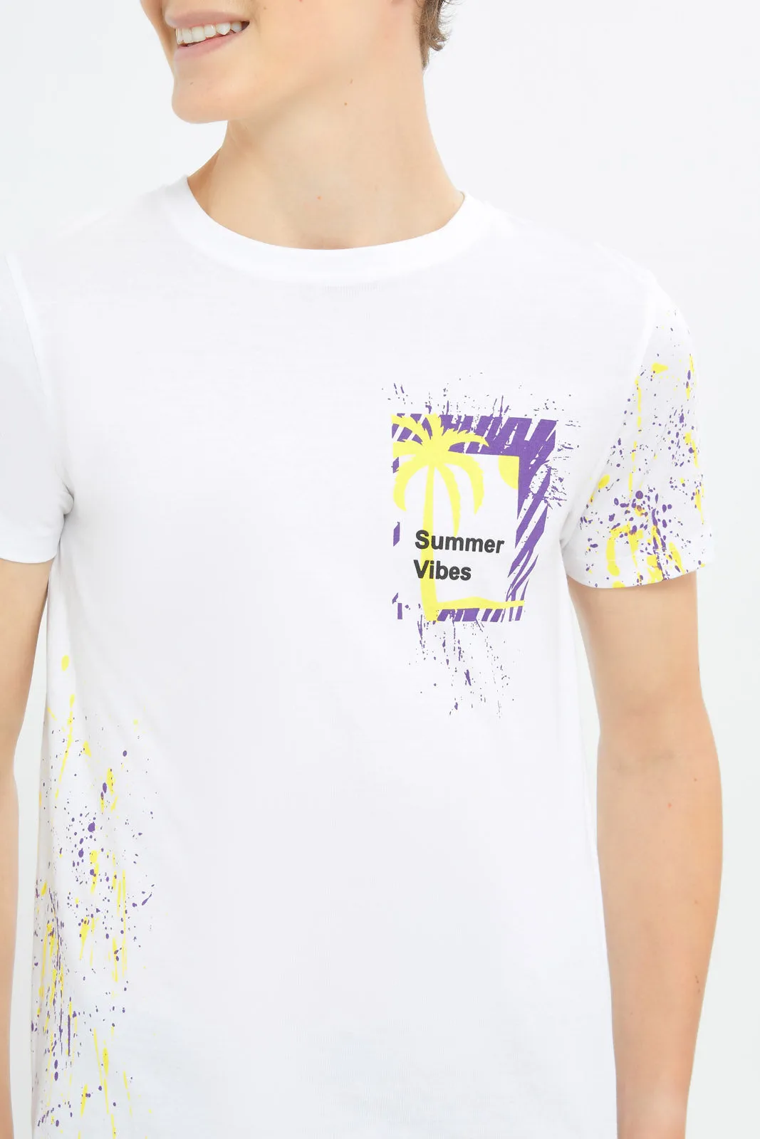 Senior Boys Printed White T-Shirt