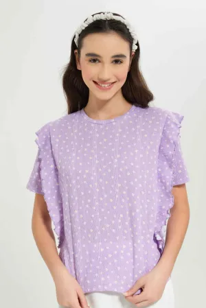 Senior Girls Lilac Ruffled Front Jacquard Top