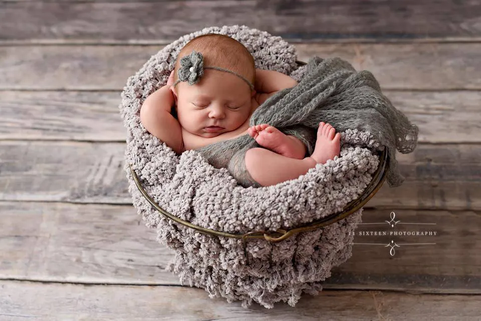 SET Pewter Gray Mohair Knit Baby Wrap and Headband