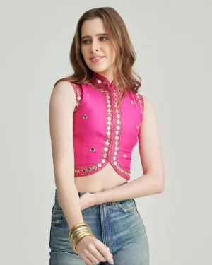 Shivani Embroidered Vest - Pink