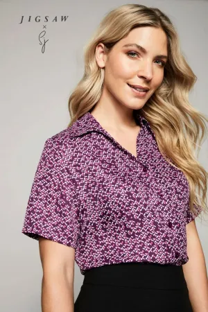 SJ017 - Open Collar Blouse - Micro Petal