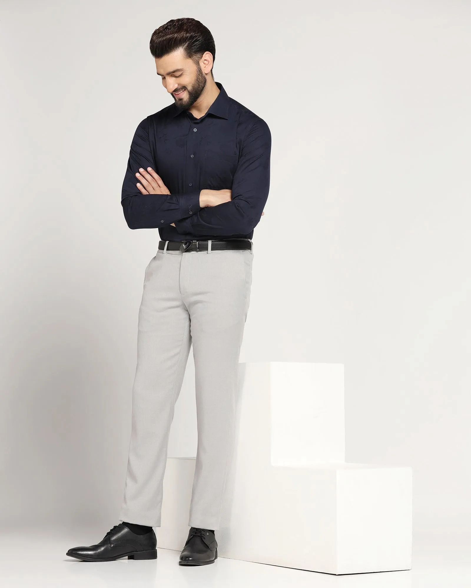 Slim Comfort B-95 Formal Grey Textured Trouser - Garry