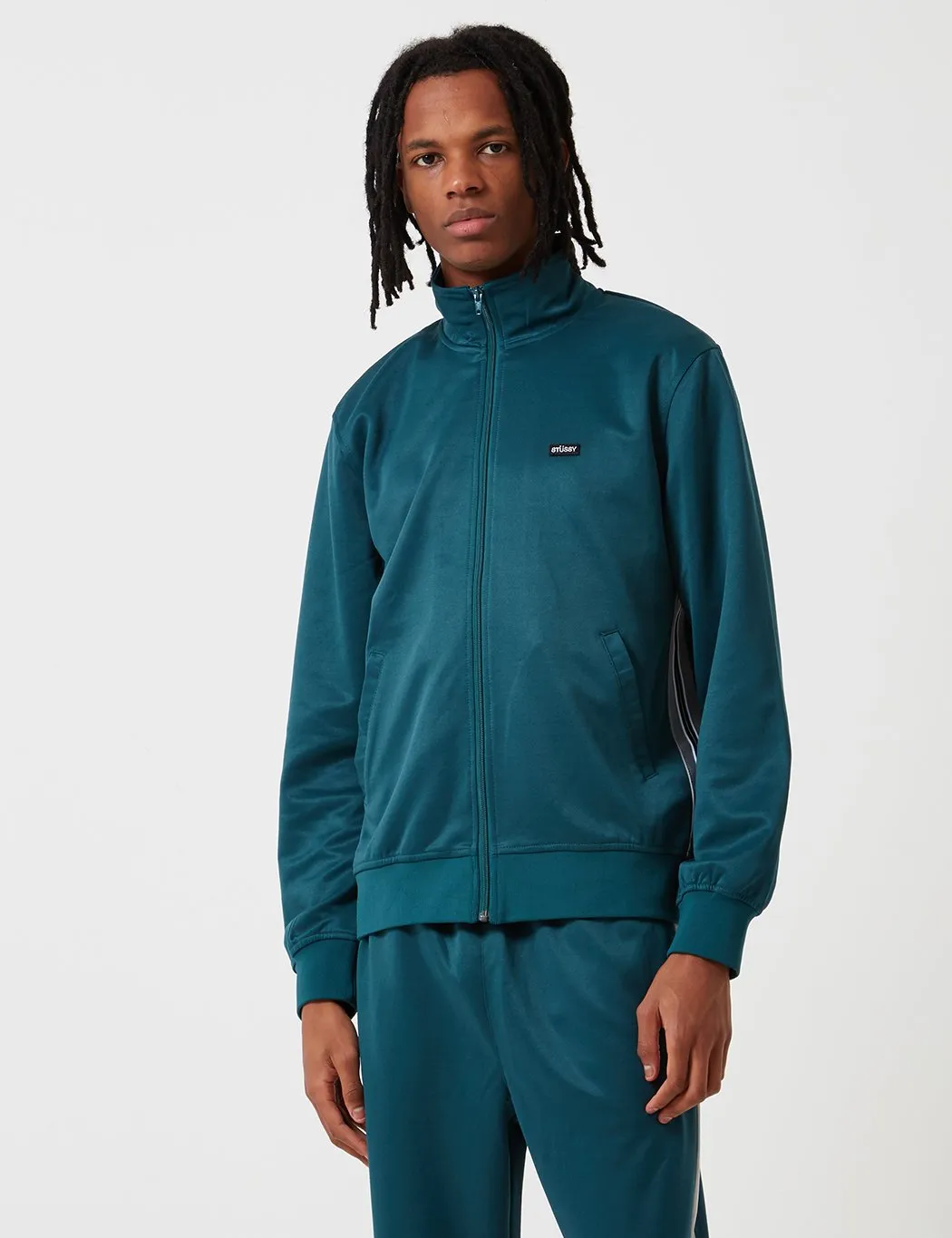 Stussy Textured Rib Track Jacket - Dark Teal