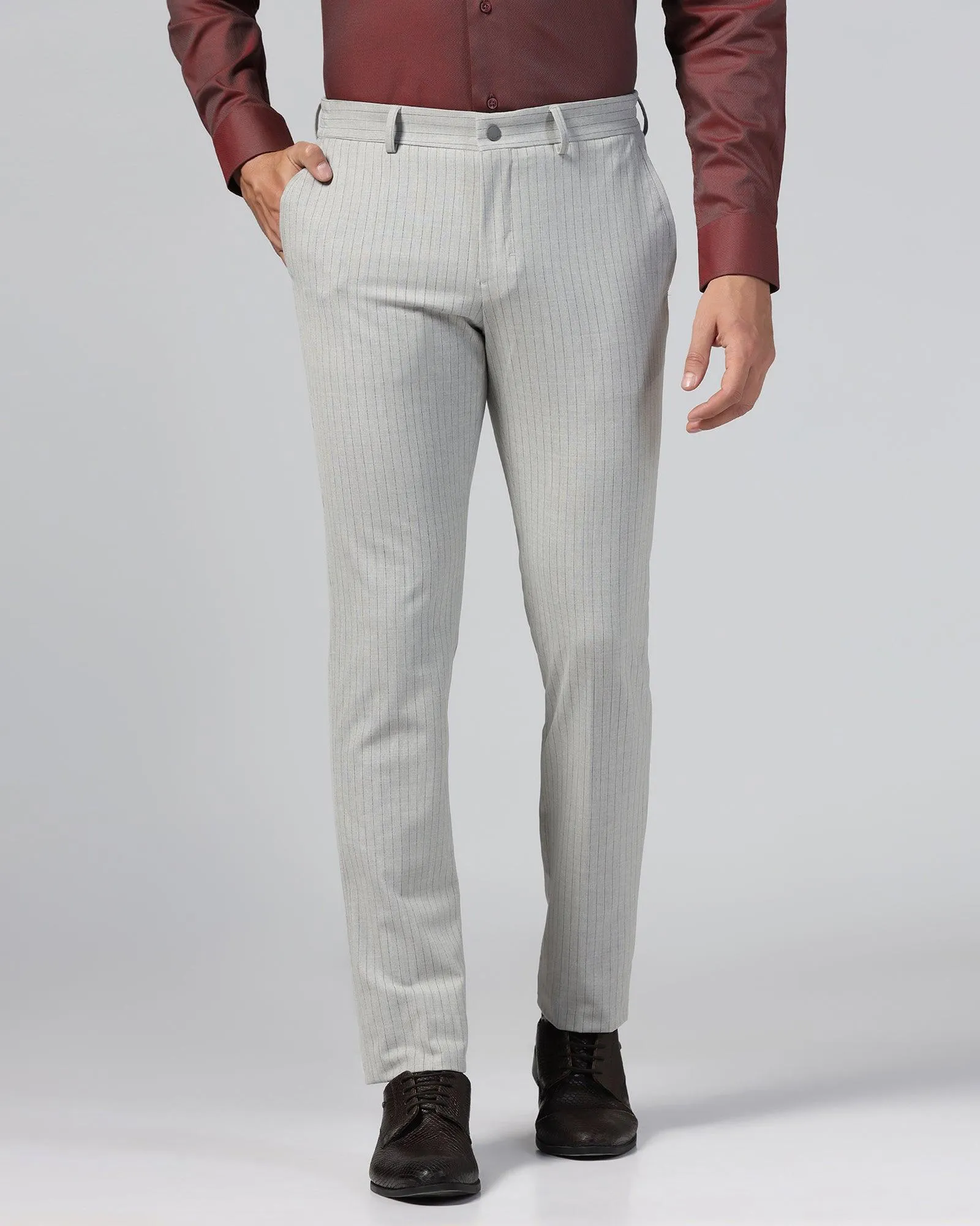 Super Slim Phoenix Formal Light Grey Stripe Trouser - Wiper