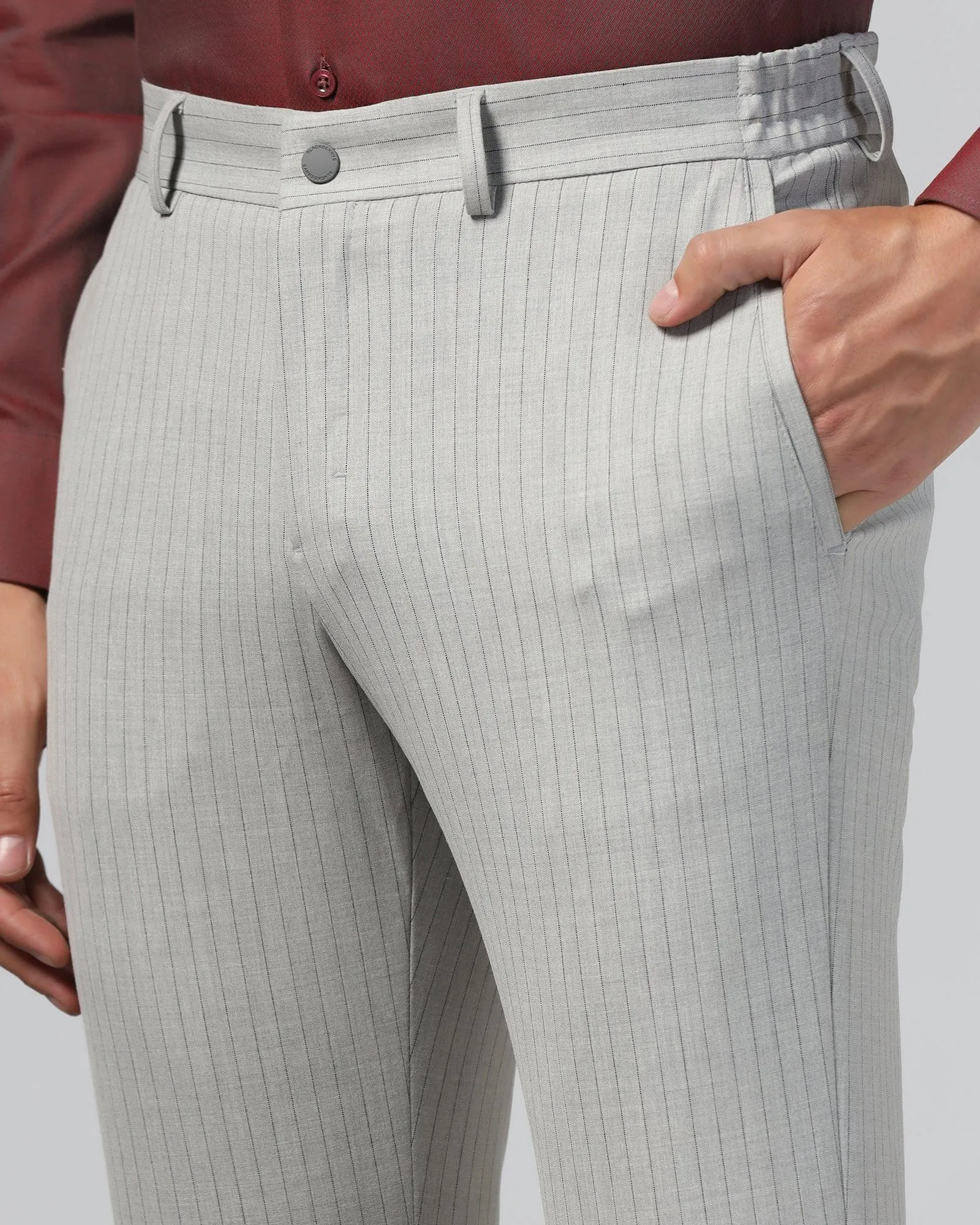 Super Slim Phoenix Formal Light Grey Stripe Trouser - Wiper