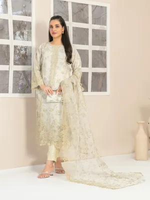 Tawakkal "Jahira" Embroidered Organza Suit (D3363) - Cream