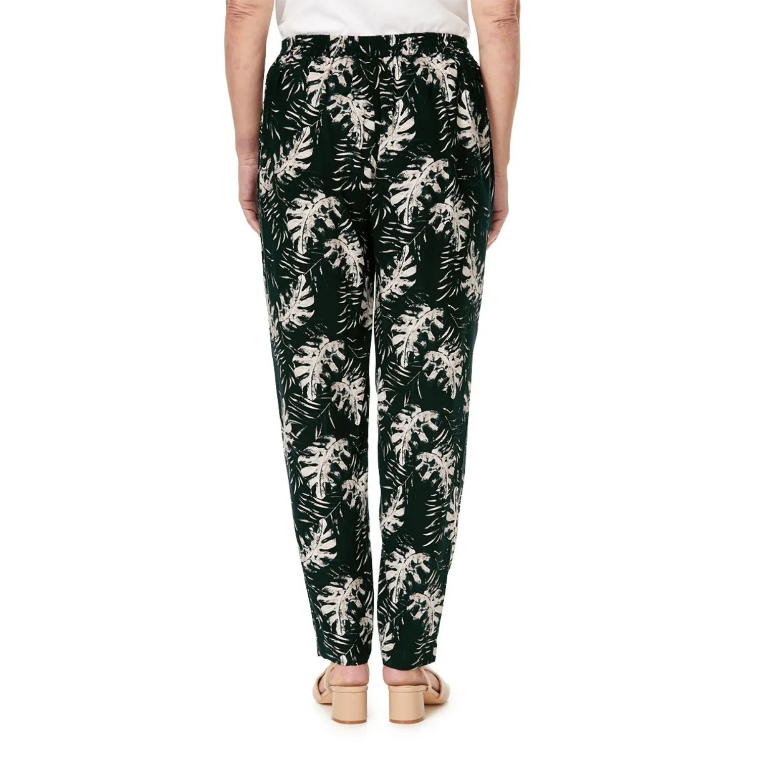 TIGI 10/12 Black Monstrera Leaf All Over Print Trouser