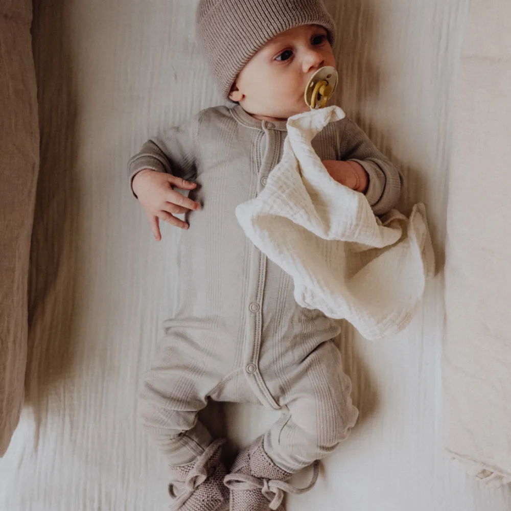 Tothemoon ☾ - Sleep suit - 2 in 1 Foot - Wool & silk - Needle pattern - Dove