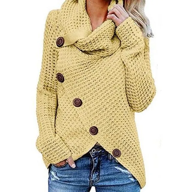 Turtleneck Women's Winter Sweater - Plus Size - Winter Warm Irregular Pullover - Thick Cute Female Sweater (D23)(D20)(TB8C)(TB8A)(TP3)