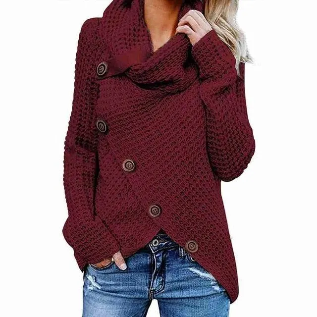 Turtleneck Women's Winter Sweater - Plus Size - Winter Warm Irregular Pullover - Thick Cute Female Sweater (D23)(D20)(TB8C)(TB8A)(TP3)