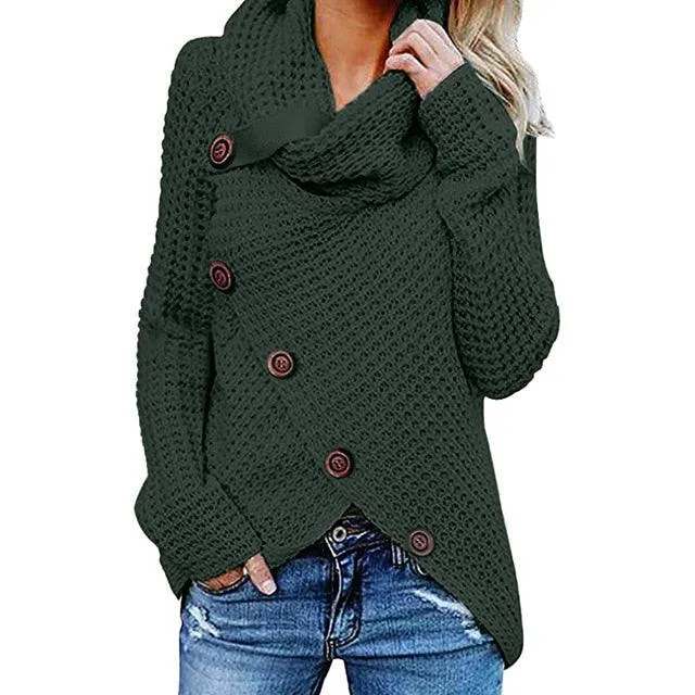 Turtleneck Women's Winter Sweater - Plus Size - Winter Warm Irregular Pullover - Thick Cute Female Sweater (D23)(D20)(TB8C)(TB8A)(TP3)