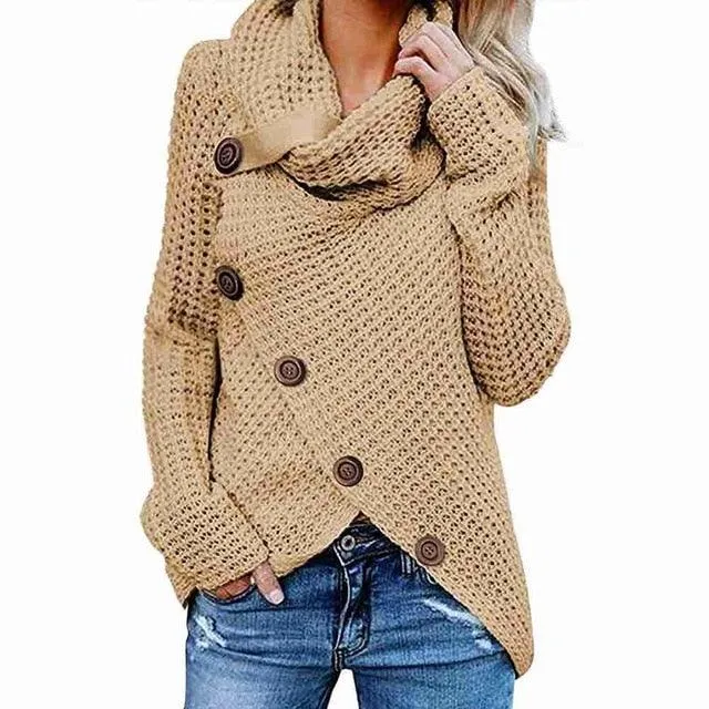 Turtleneck Women's Winter Sweater - Plus Size - Winter Warm Irregular Pullover - Thick Cute Female Sweater (D23)(D20)(TB8C)(TB8A)(TP3)