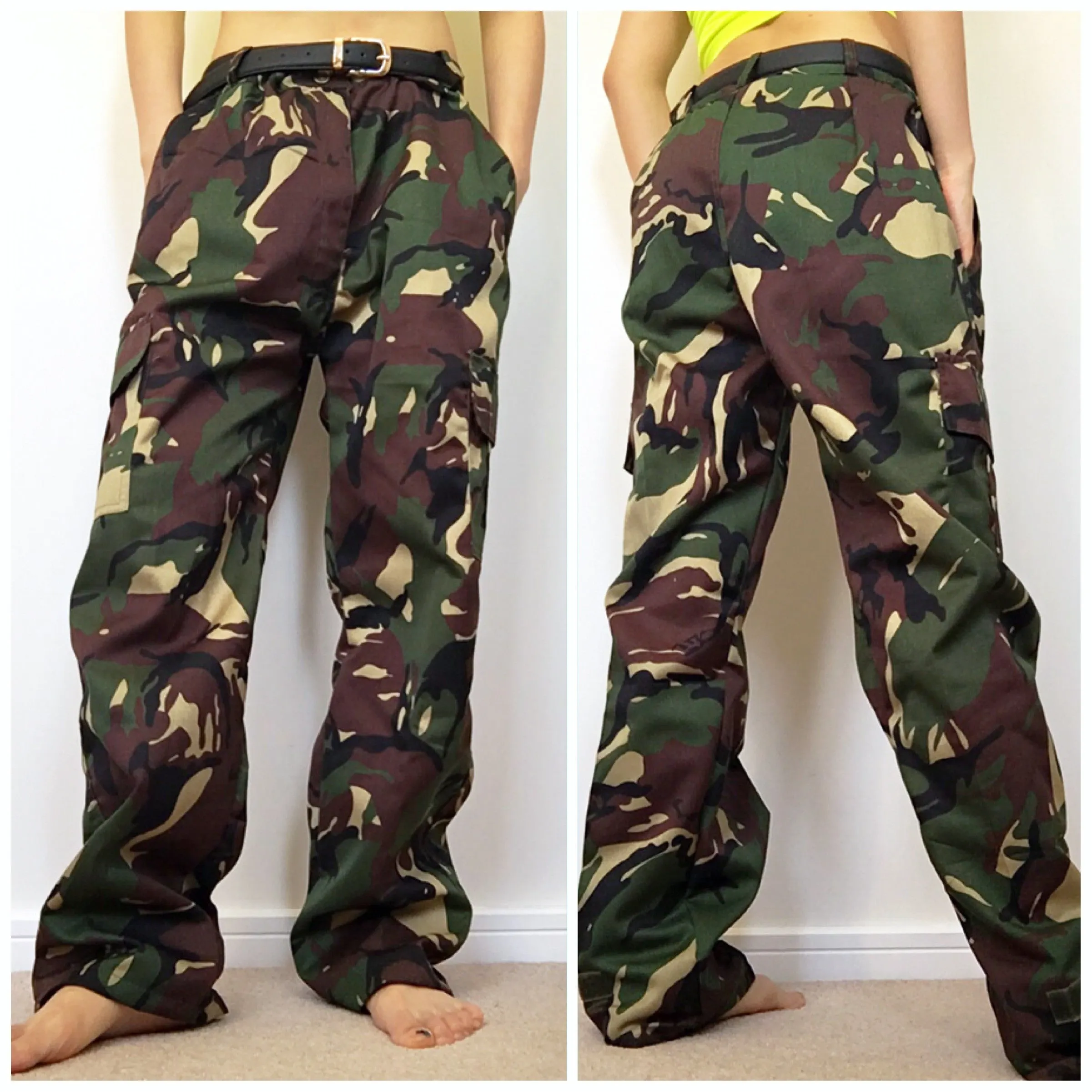 UNISEX CAMO PRINT CARGO TROUSERS