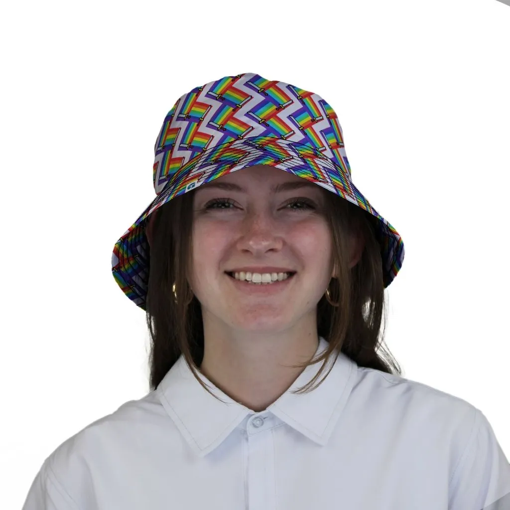 Video Game Swords Rainbow LGBTQ  Pride Bucket Hat