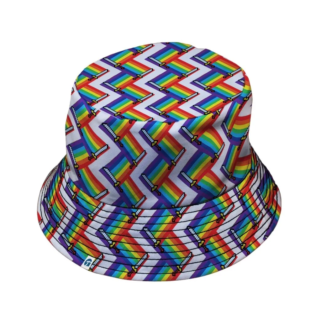 Video Game Swords Rainbow LGBTQ  Pride Bucket Hat