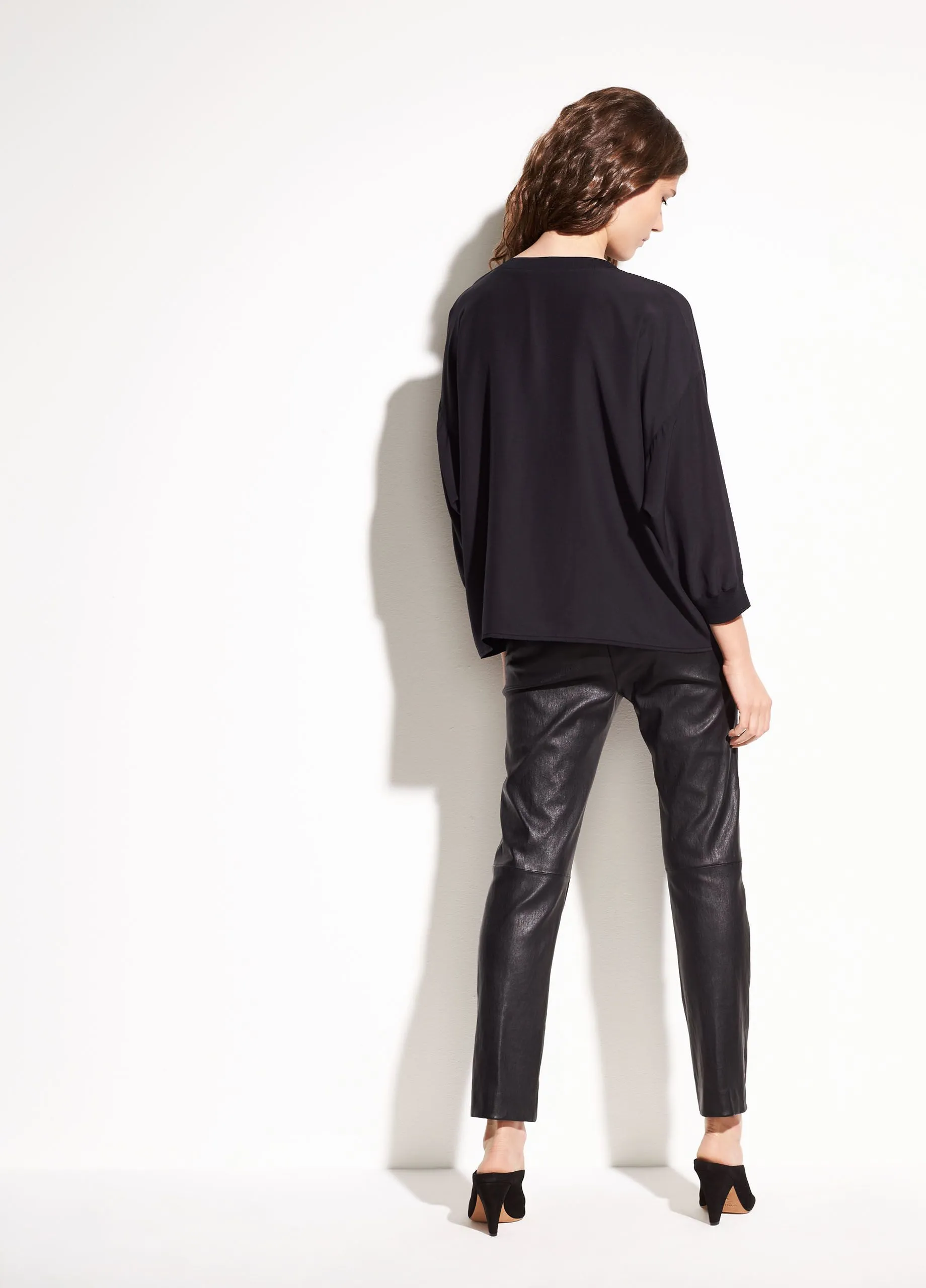 VINCE - Silk-Satin Back Crepe Top in Black