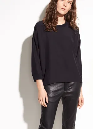 VINCE - Silk-Satin Back Crepe Top in Black