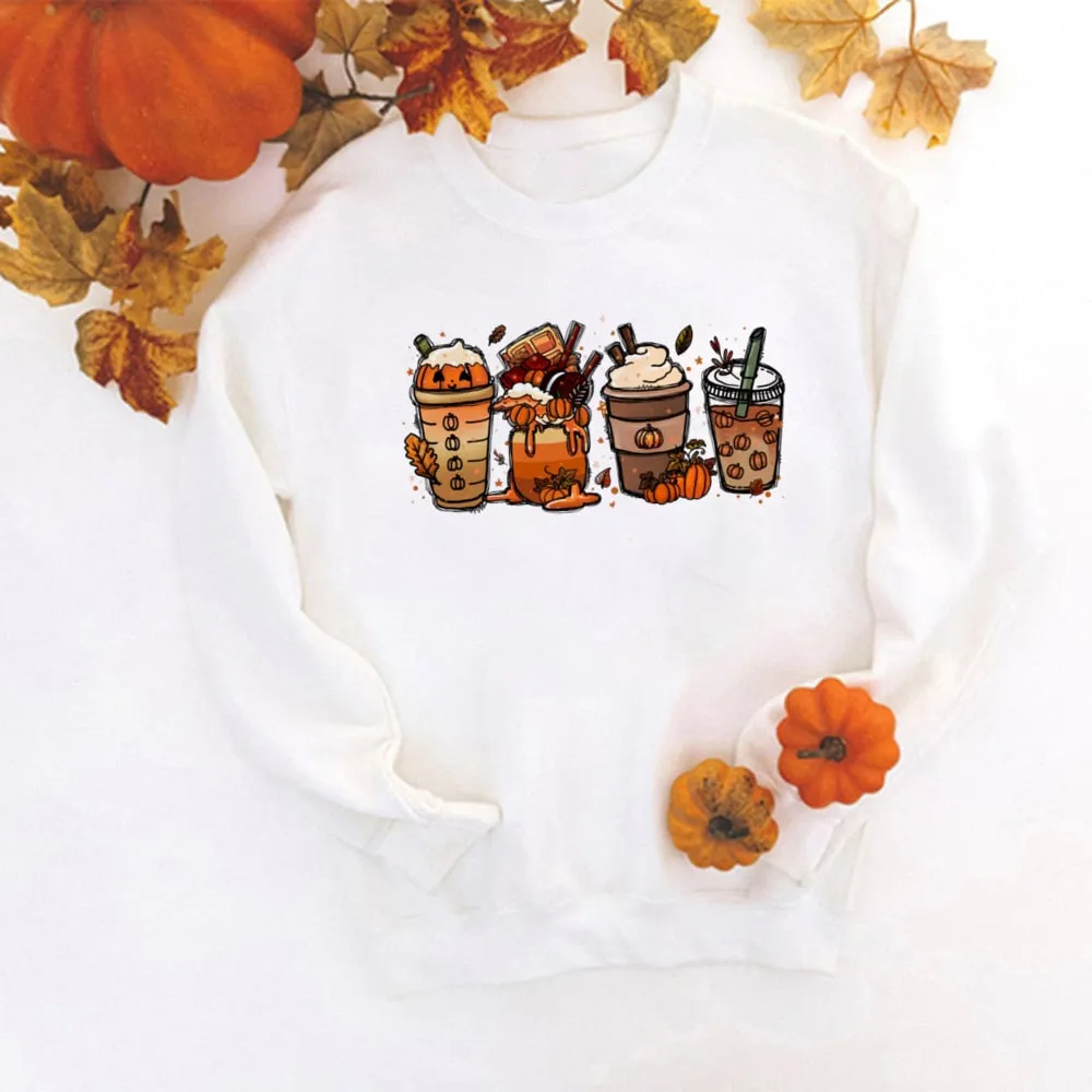 Wenkouban Halloween Costume Colored Tis' The Season Pumpkin Spice Sweatshirt Retro Fall Women Long Sleeve Autumn Halloween Pullovers Streetwear Outfits