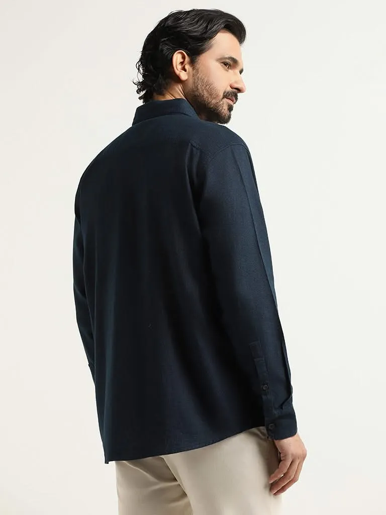 WES Casuals Navy Cotton Relaxed Fit Shirt