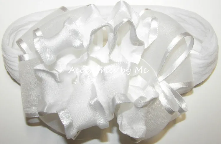 White Organza Ruffle Bow Nylon Headband