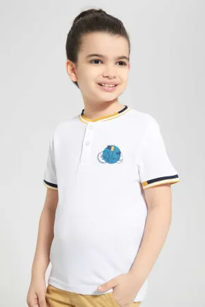 White Pique Stand Polo Shirt