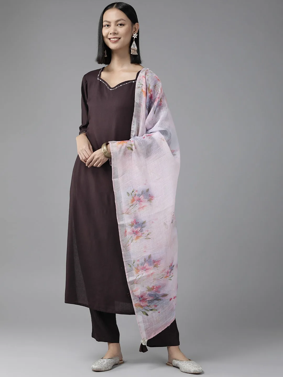 Women Purple Viscose Rayon Kurta Set With Dupatta