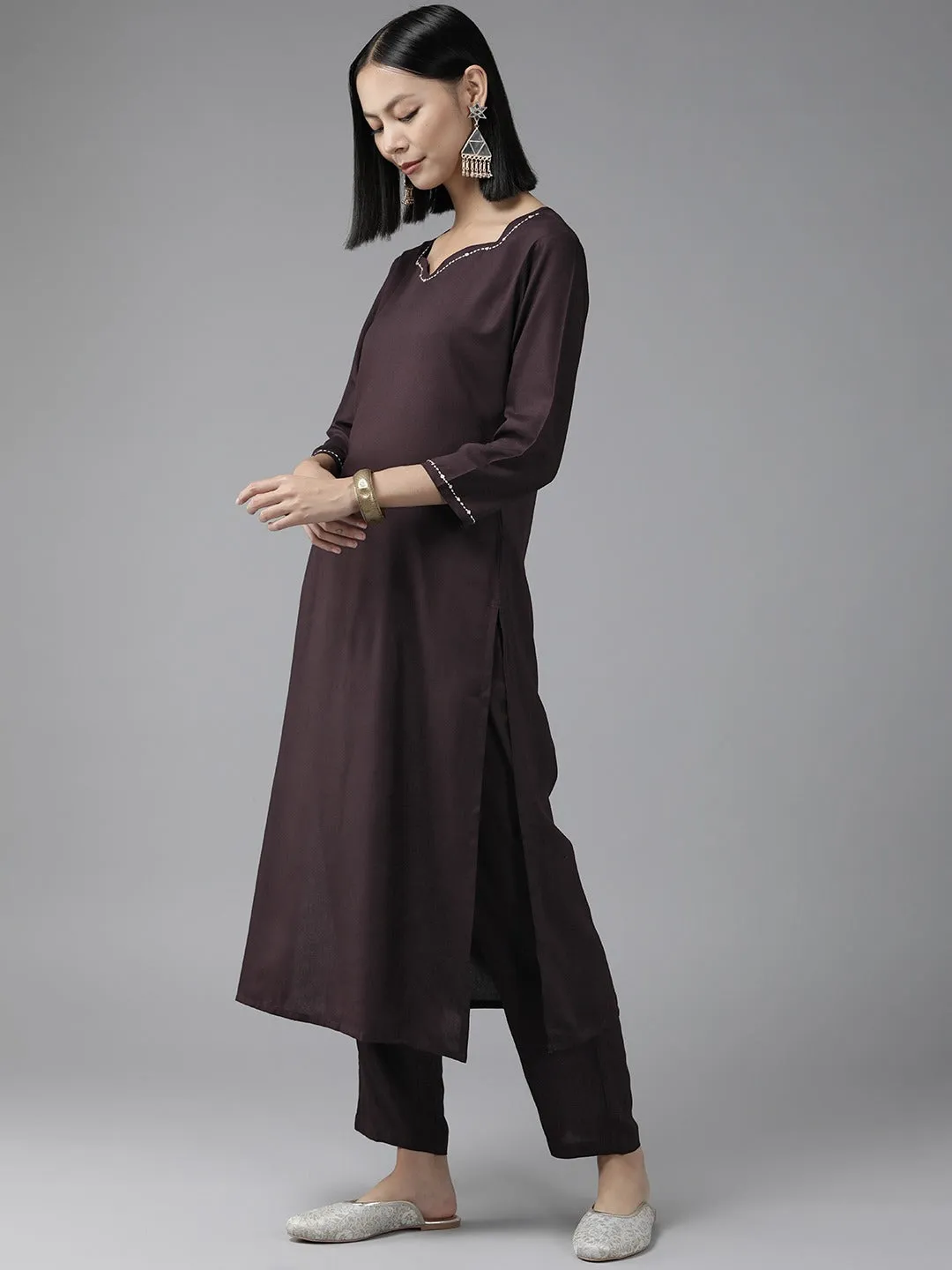 Women Purple Viscose Rayon Kurta Set With Dupatta